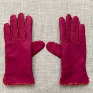 NEW Echo Pink Leather Stitched Touchscreen Gloves Wool Cashmere Lining Size M/L